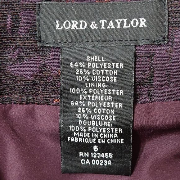 Lord & Taylor Metallic Plum Purple Black Print Pencil Skirt - Size 6 - Picture 3 of 6